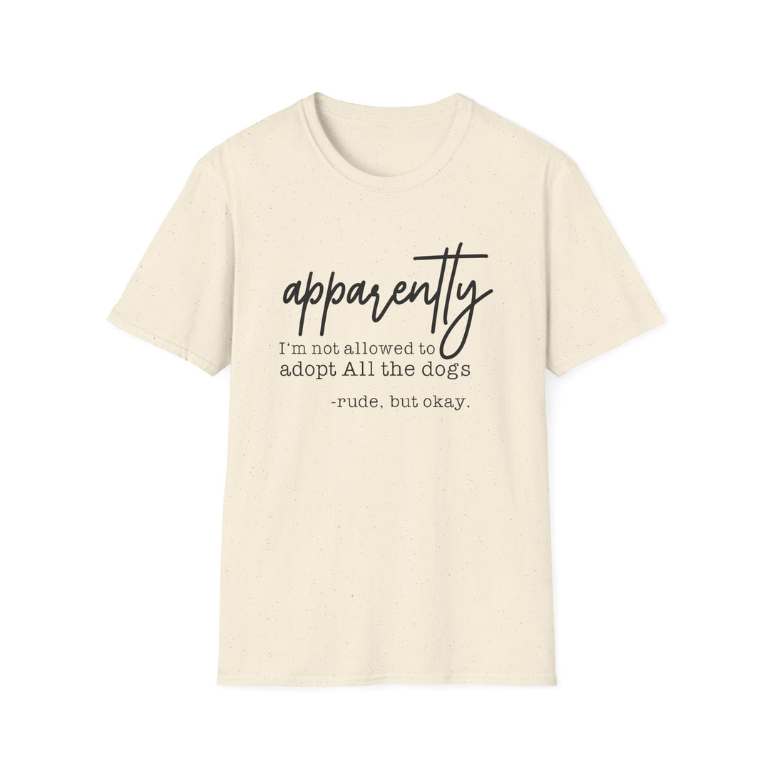 Natural cream t-shirt with dark script text reading apparently I&