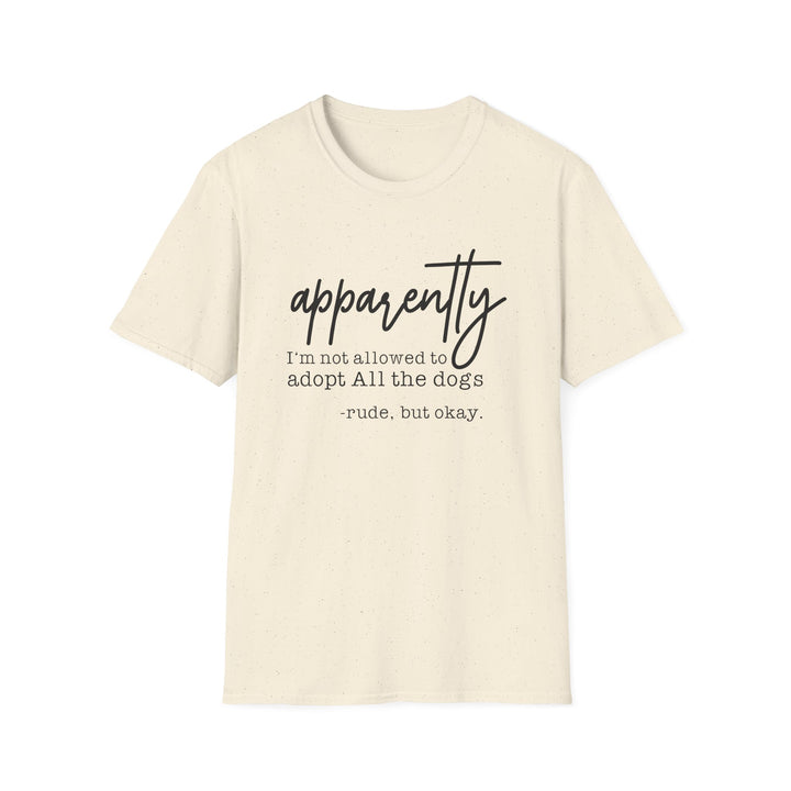 Natural cream t-shirt with dark script text reading apparently I&