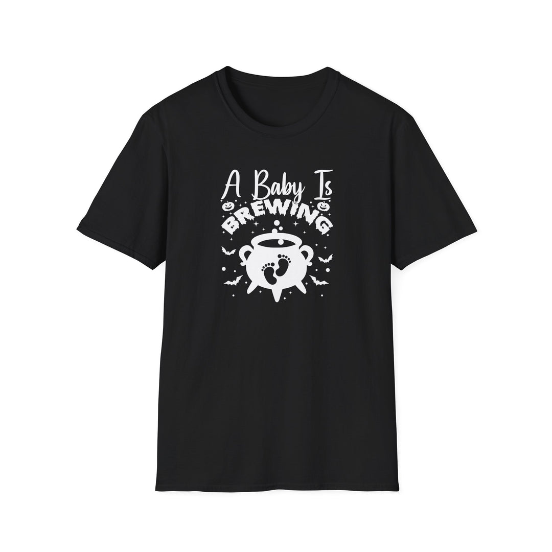 A Baby Is Brewing Halloween pregnancy announcement t-shirt in black — Snappy Tee