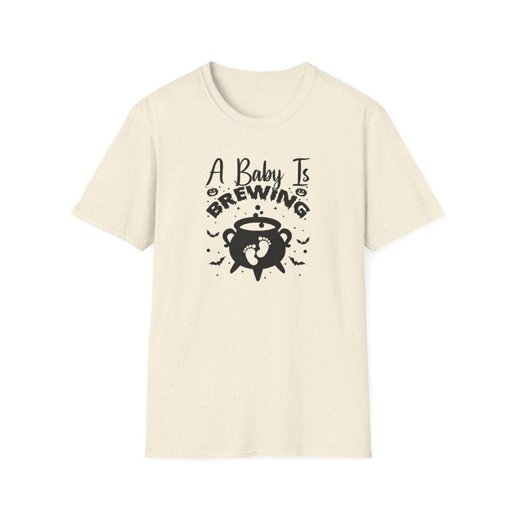 A Baby Is Brewing Halloween pregnancy announcement t-shirt in natural — Snappy Tee
