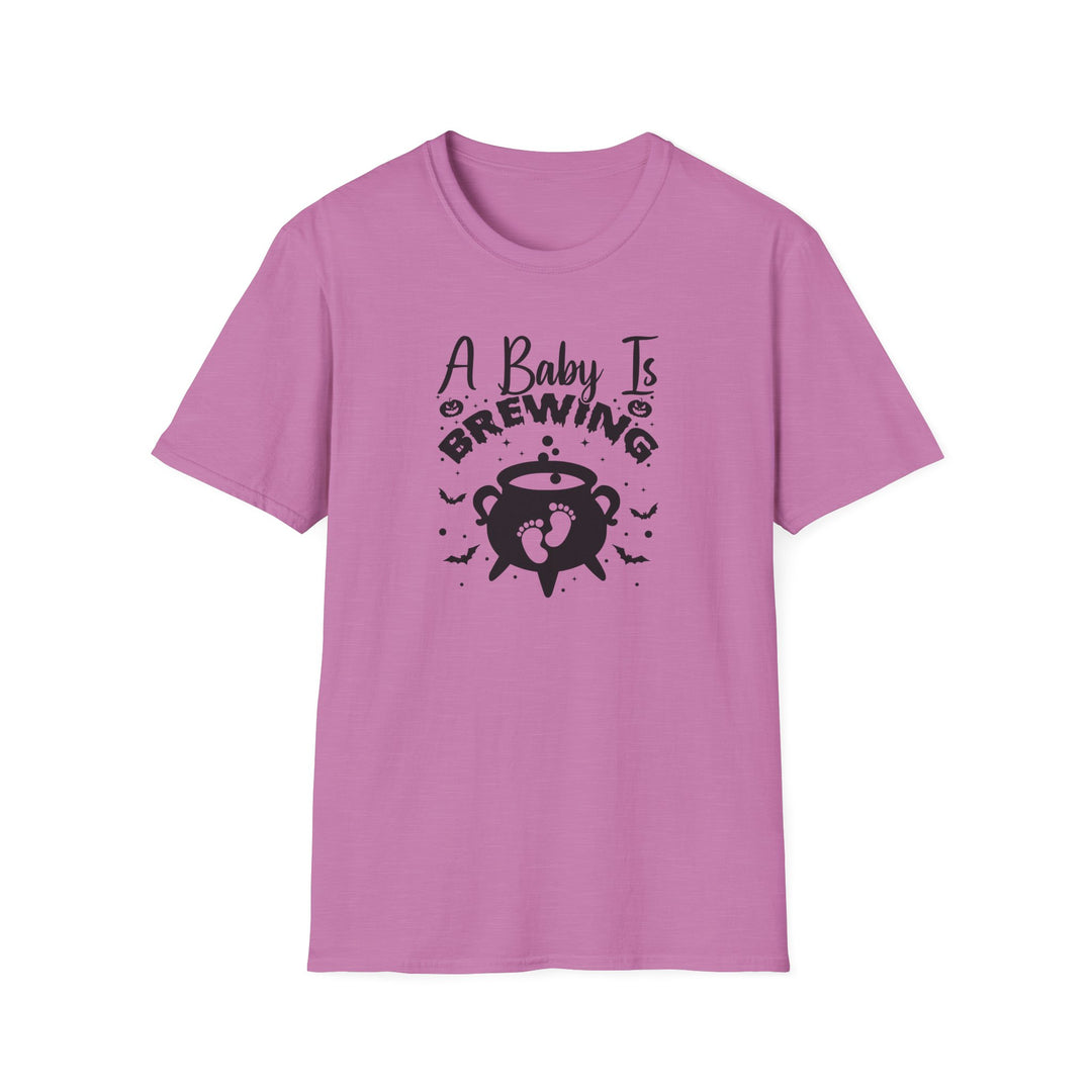 A Baby Is Brewing Halloween pregnancy announcement t-shirt in orchid pink — Snappy Tee