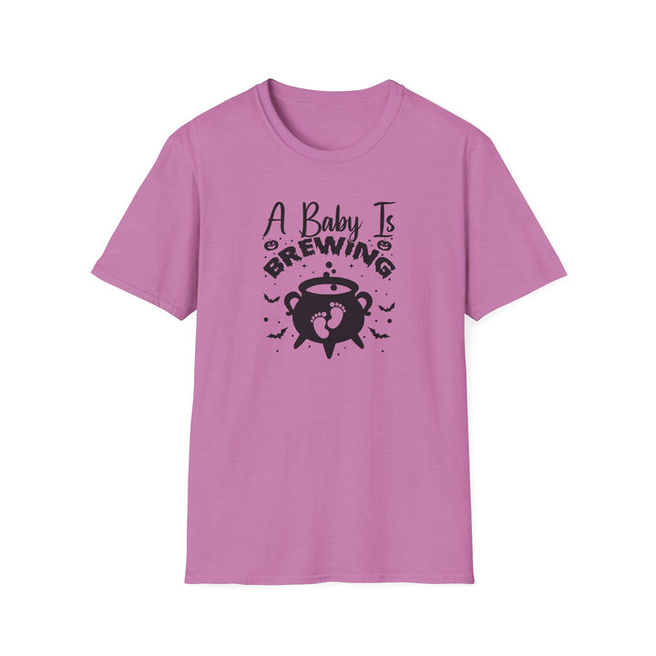 A Baby Is Brewing Halloween pregnancy announcement t-shirt in orchid pink — Snappy Tee